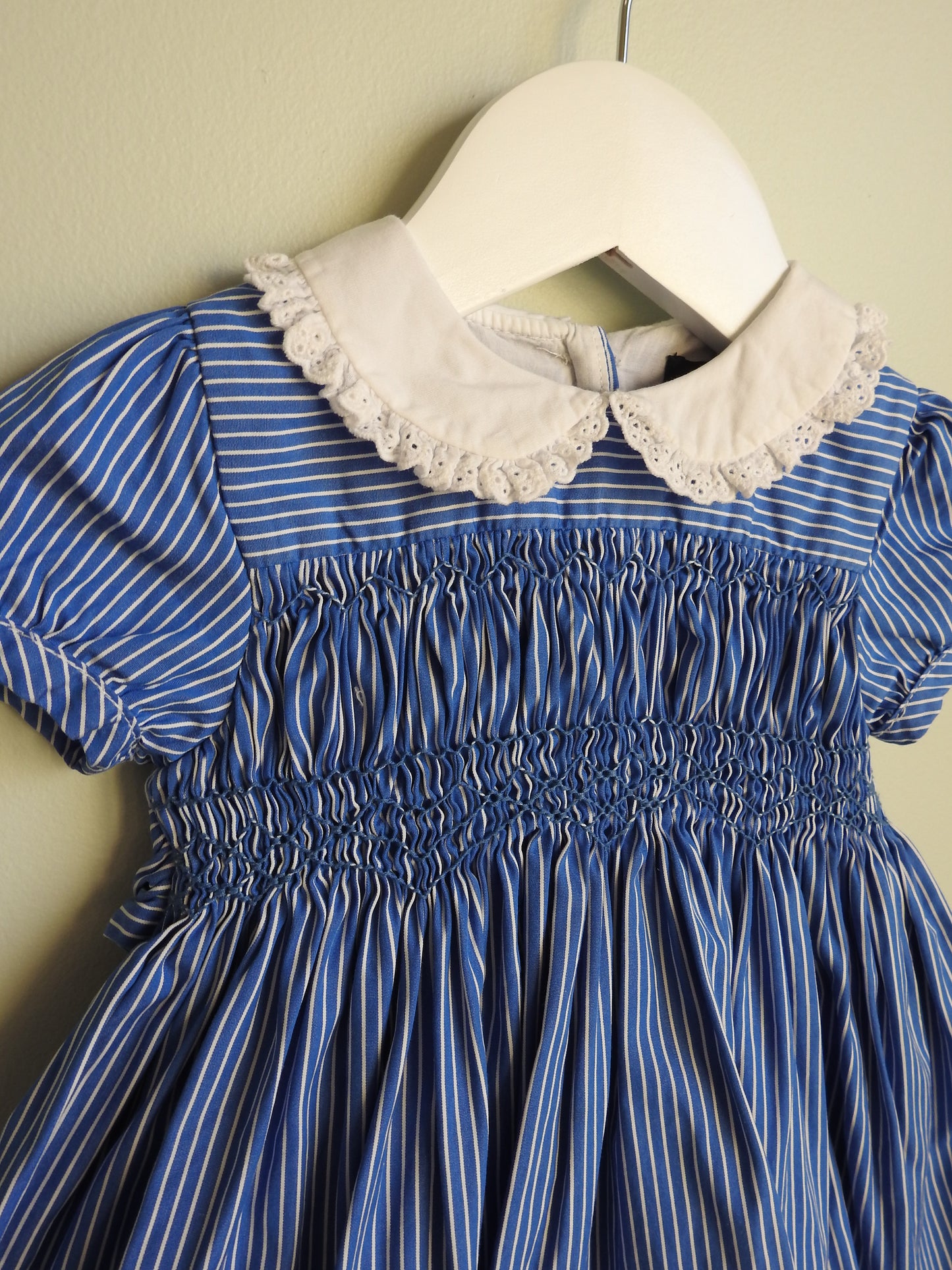 Vintage 90s/00s Ralph Lauren Blue Striped Smocked Dress (2 Piece Set) 12M