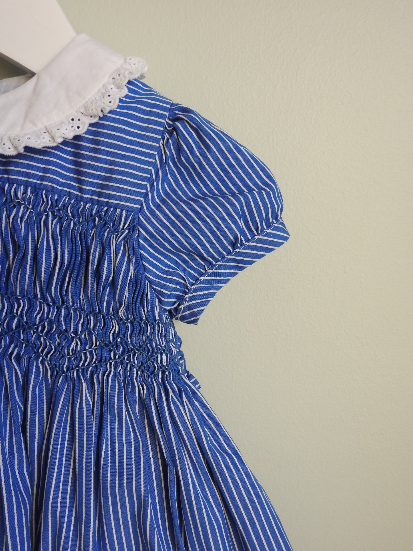 Vintage 90s/00s Ralph Lauren Blue Striped Smocked Dress (2 Piece Set) 12M