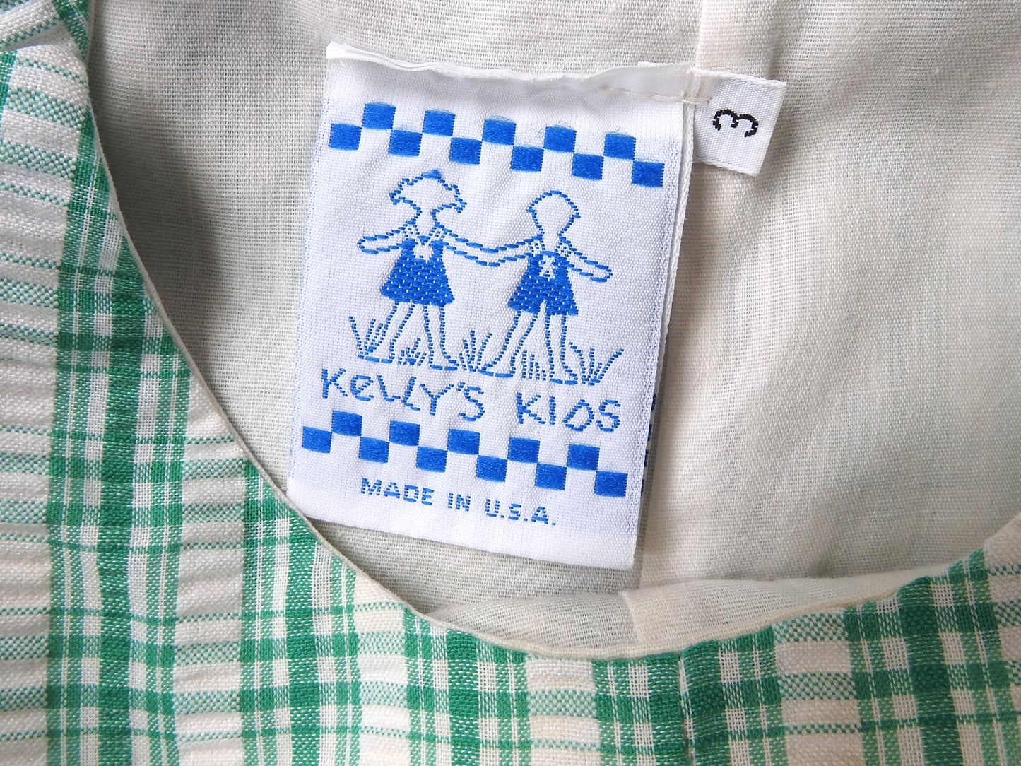 Vintage 80s Kelly’s Kids Beachy Green Gingham Romper 3Y