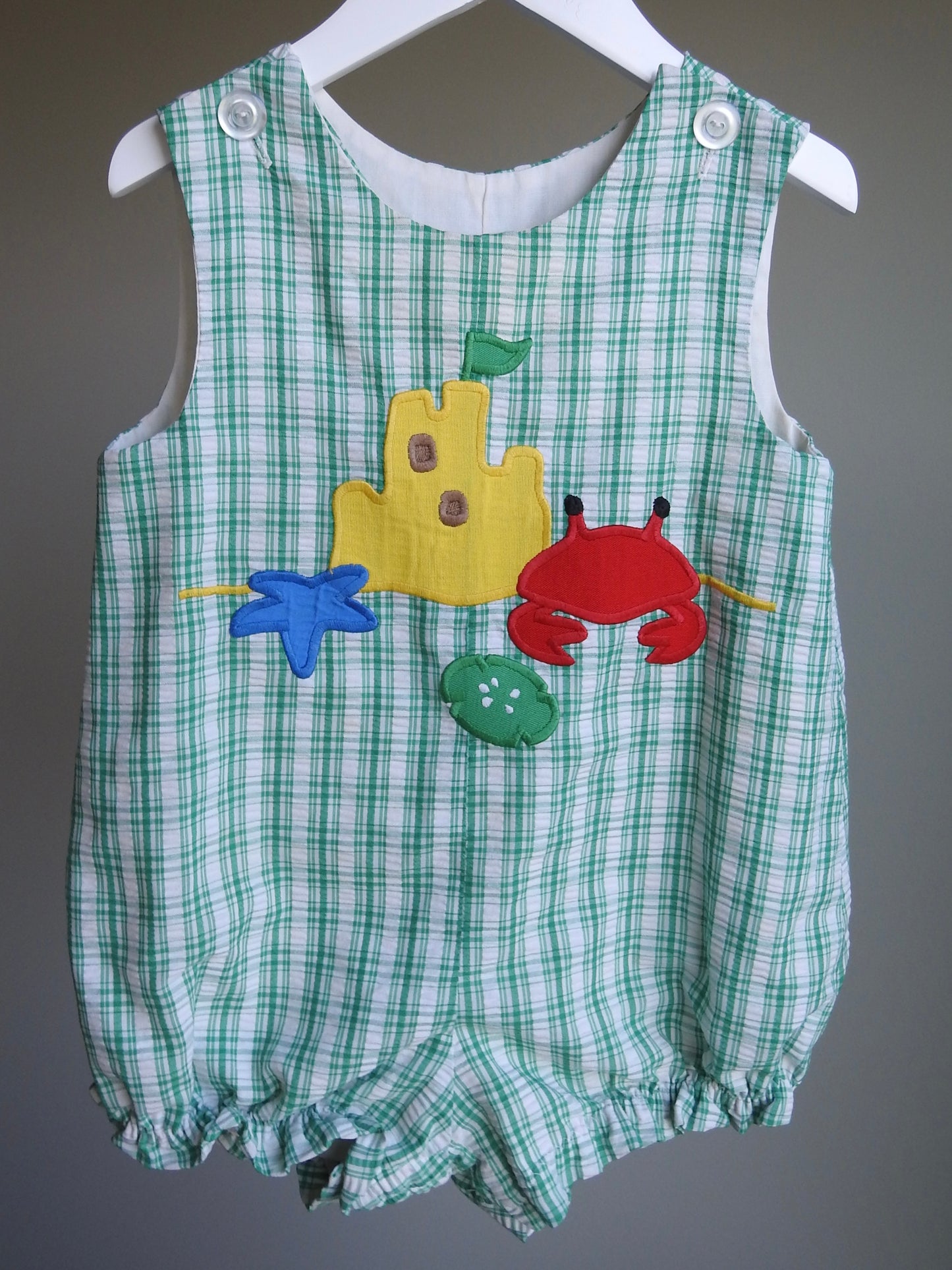 Vintage 80s Kelly’s Kids Beachy Green Gingham Romper 3Y