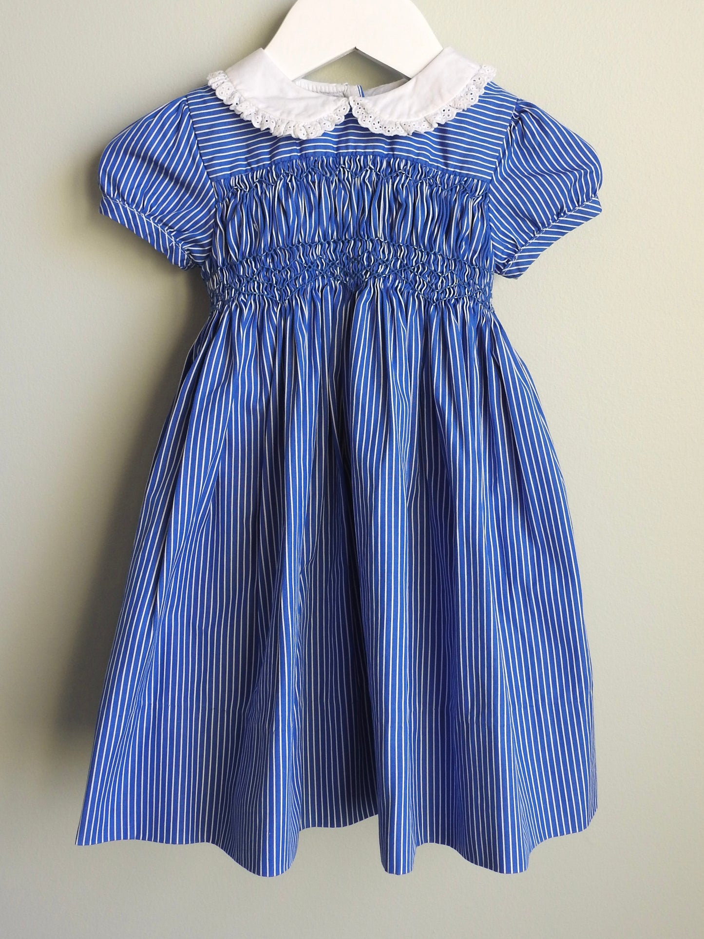 Vintage 90s/00s Ralph Lauren Blue Striped Smocked Dress (2 Piece Set) 12M