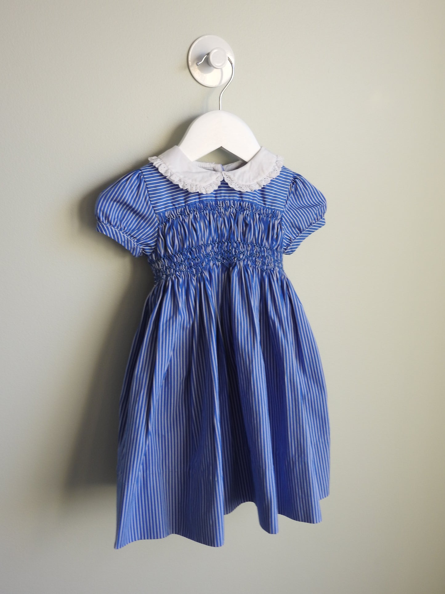 Vintage 90s/00s Ralph Lauren Blue Striped Smocked Dress (2 Piece Set) 12M