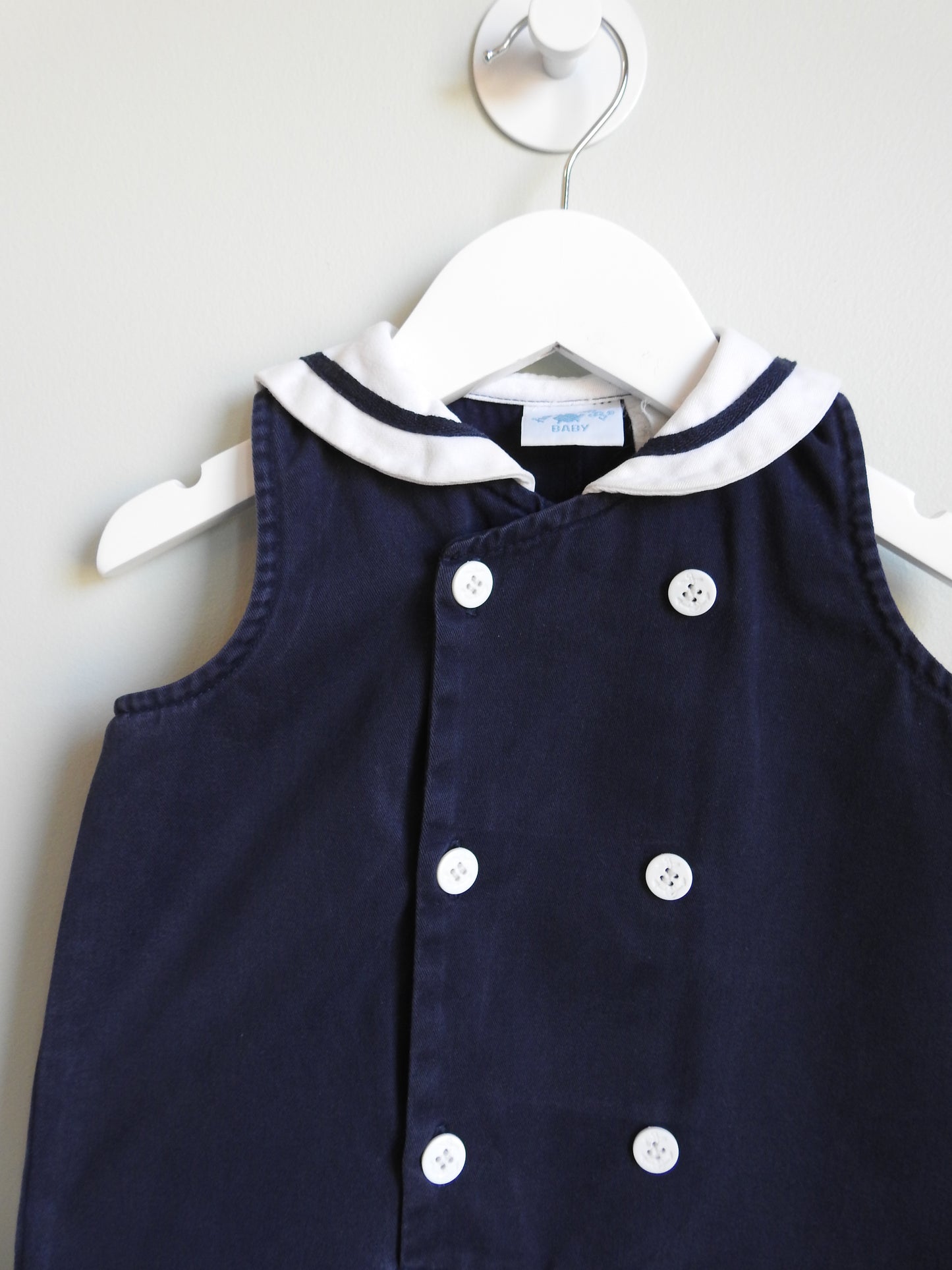 Vintage 80s/90s Hartstrings Baby Navy Sailor Romper 18M