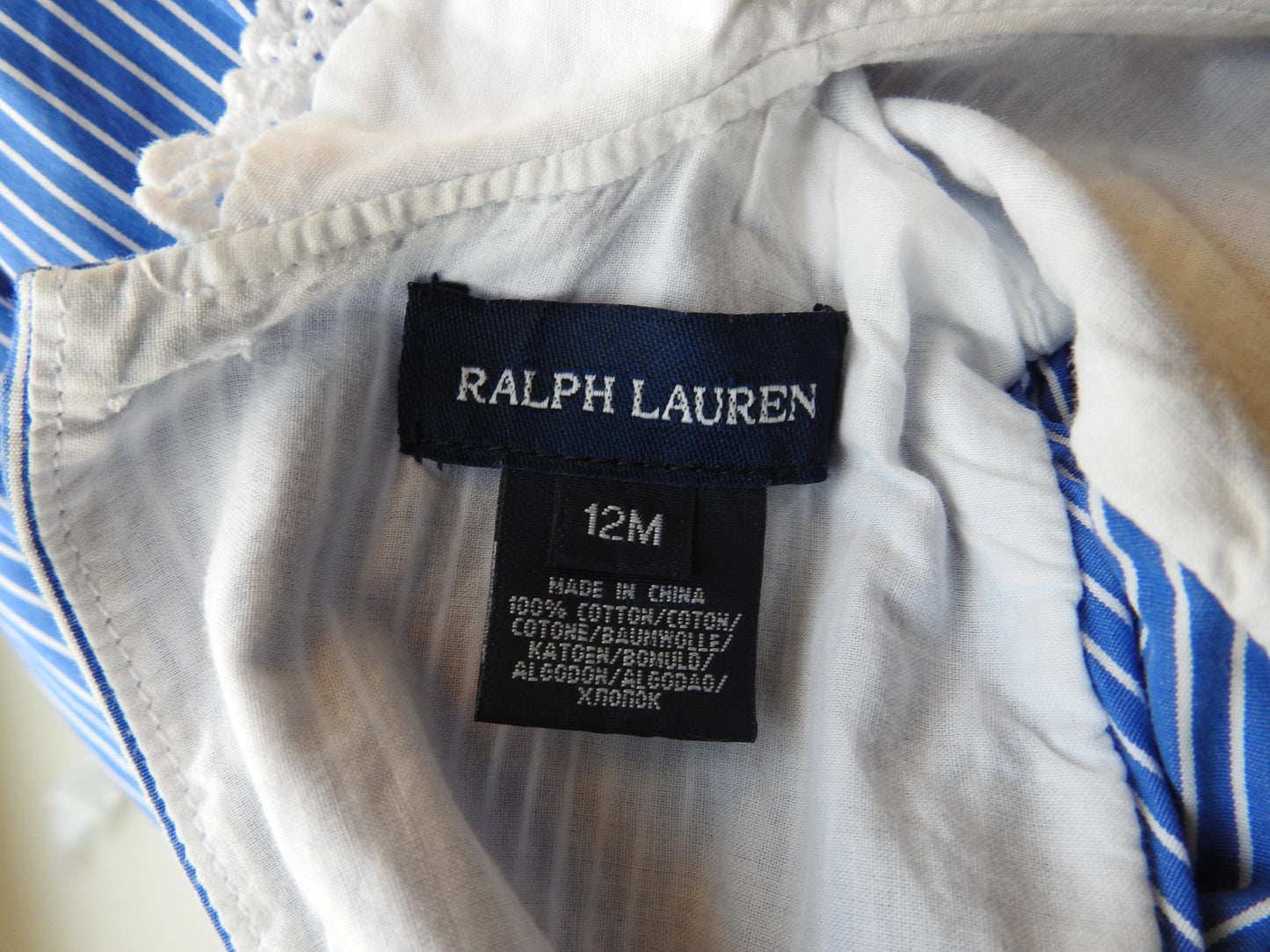 Vintage 90s/00s Ralph Lauren Blue Striped Smocked Dress (2 Piece Set) 12M