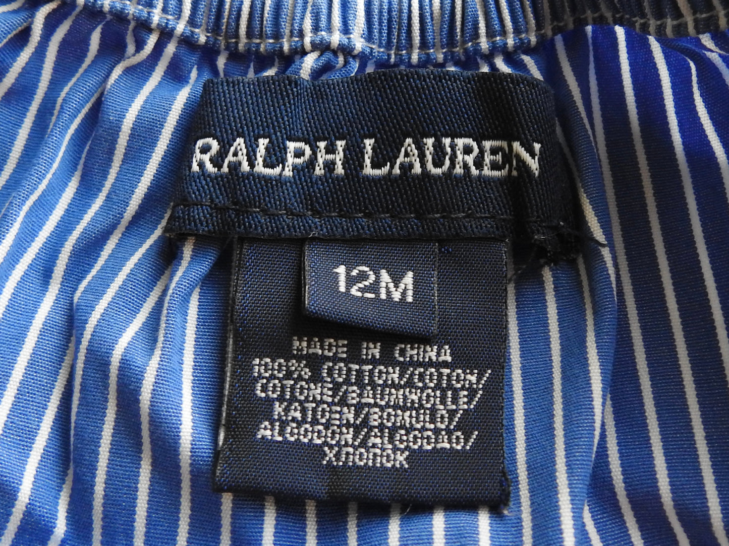 Vintage 90s/00s Ralph Lauren Blue Striped Smocked Dress (2 Piece Set) 12M
