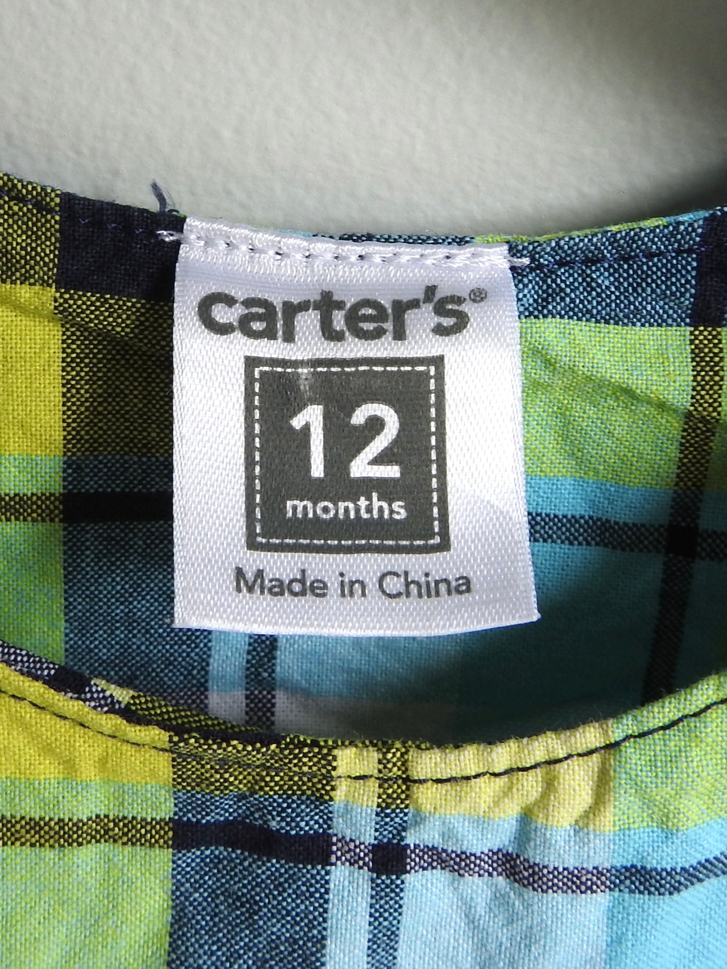 Vintage 00s Carter’s Blue Green Plaid Surfboard Romper 12M