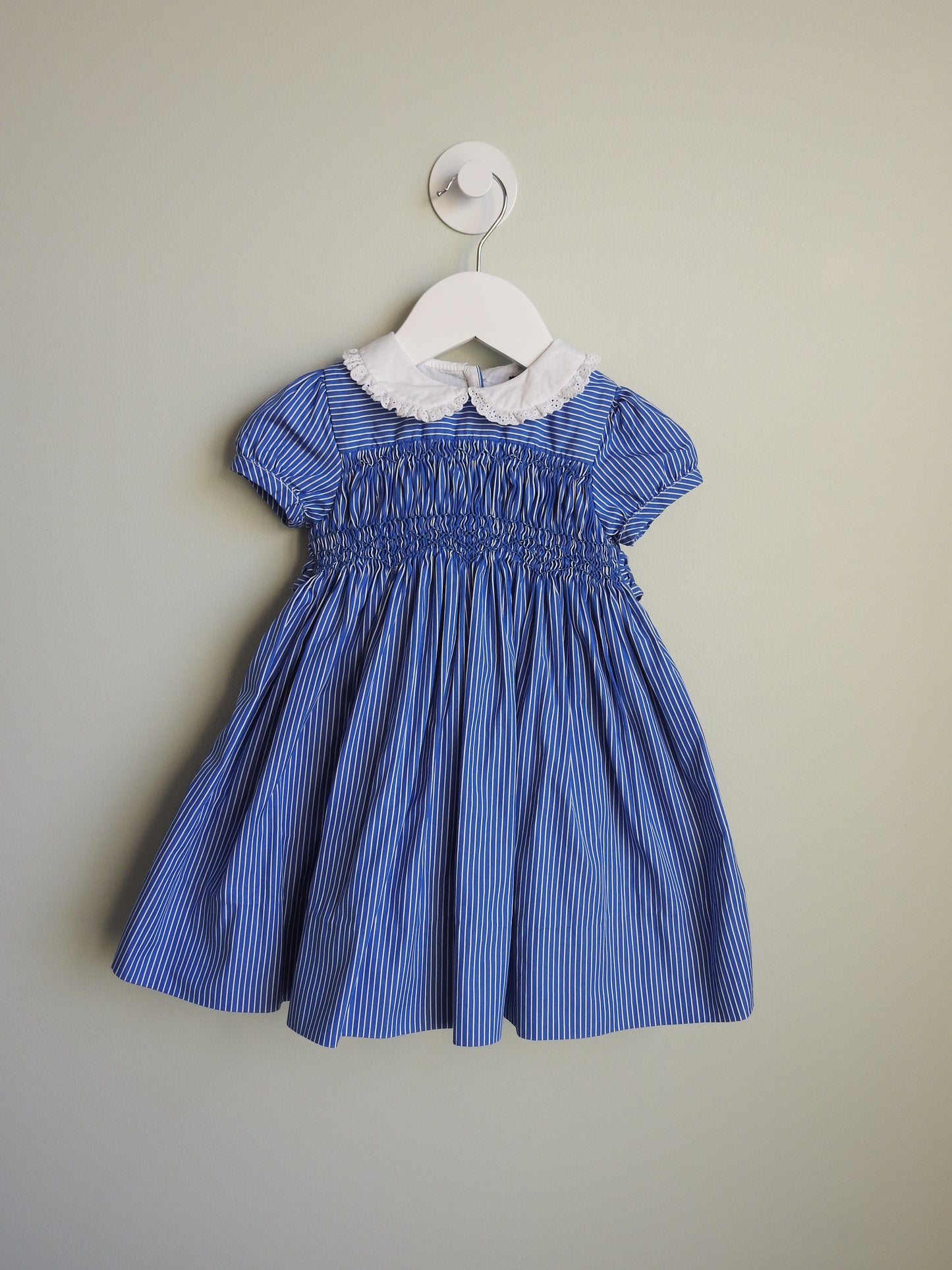 Vintage 90s/00s Ralph Lauren Blue Striped Smocked Dress (2 Piece Set) 12M