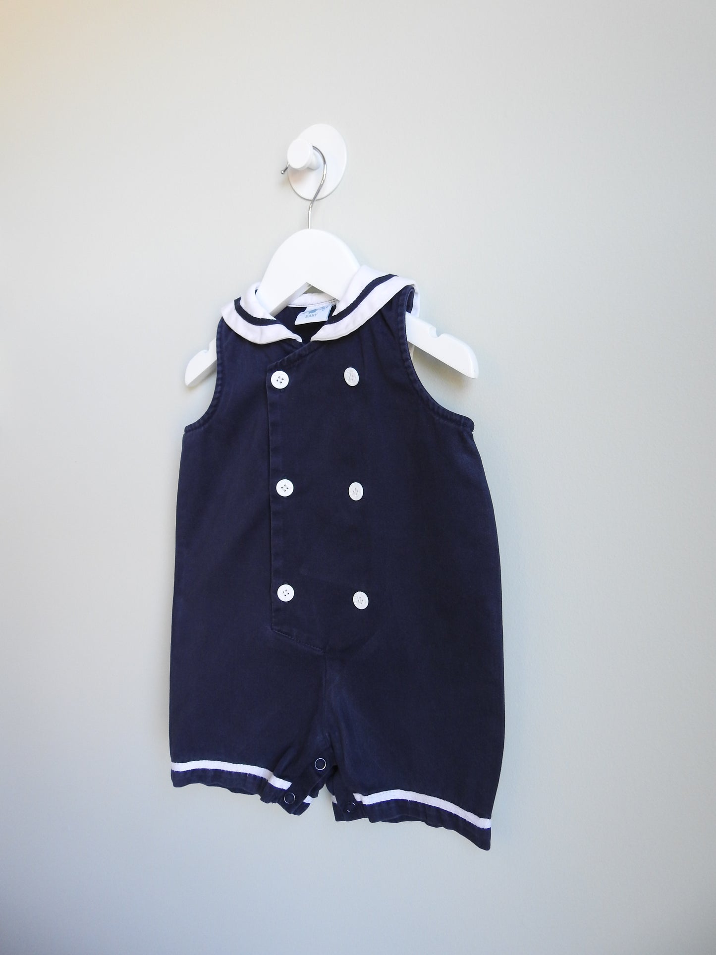 Vintage 80s/90s Hartstrings Baby Navy Sailor Romper 18M