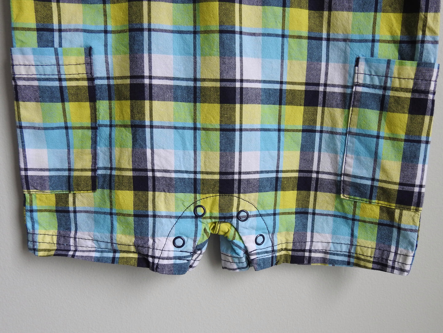 Vintage 00s Carter’s Blue Green Plaid Surfboard Romper 12M