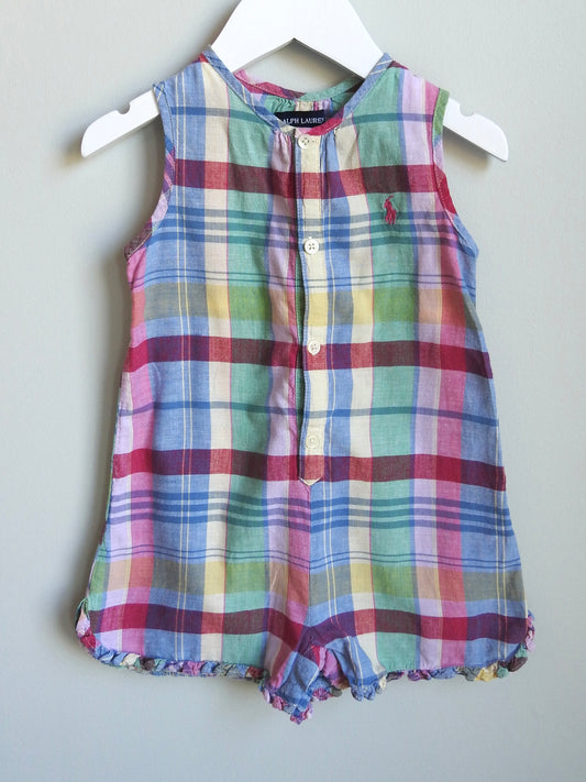 Vintage 90s/00s Ralph Lauren Multicolor Plaid Romper 12-18M