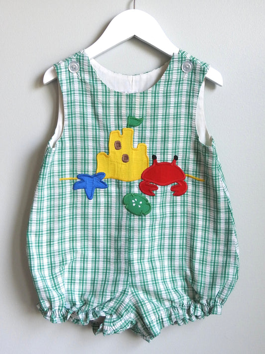 Vintage 80s Kelly’s Kids Beachy Green Gingham Romper 3Y
