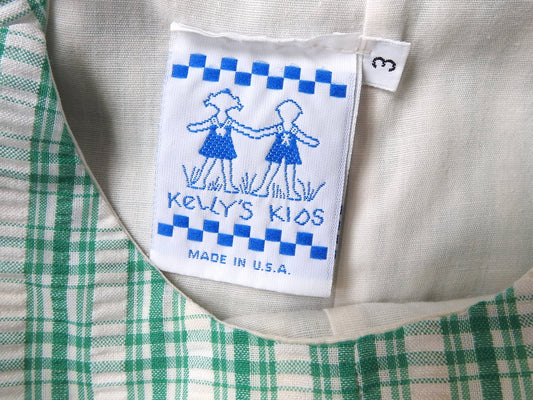 Vintage 80s Kelly’s Kids Beachy Green Gingham Romper 3Y