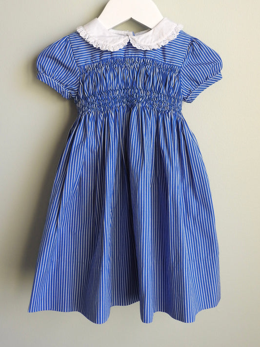 Vintage 90s/00s Ralph Lauren Blue Striped Smocked Dress (2 Piece Set) 12M