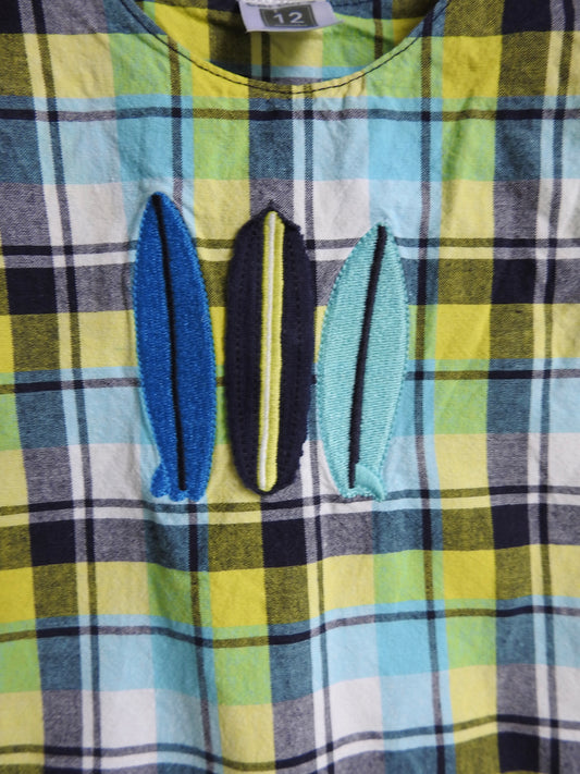 Vintage 00s Carter’s Blue Green Plaid Surfboard Romper 12M