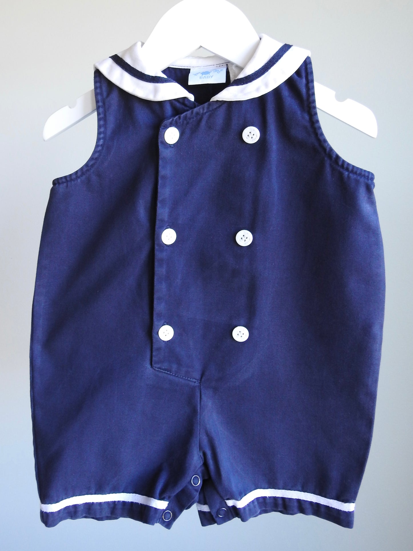 Vintage 80s/90s Hartstrings Baby Navy Sailor Romper 18M