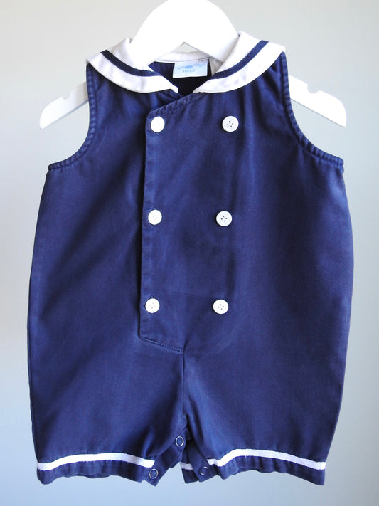 Vintage 80s/90s Hartstrings Baby Navy Sailor Romper 18M