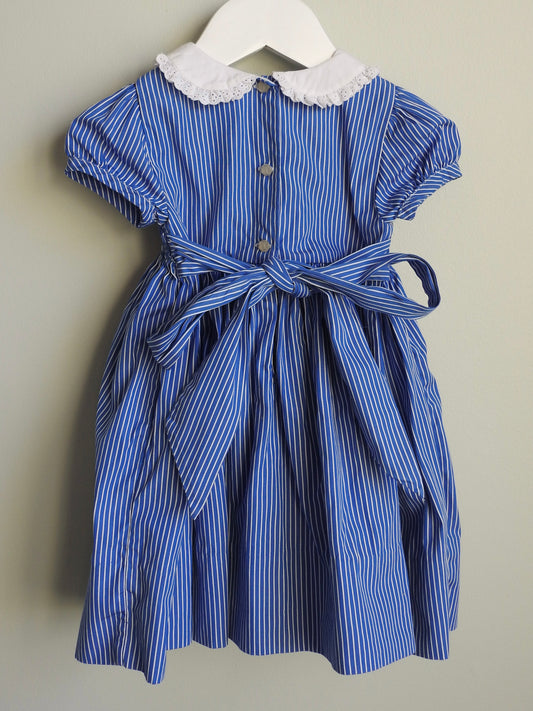 Vintage 90s/00s Ralph Lauren Blue Striped Smocked Dress (2 Piece Set) 12M