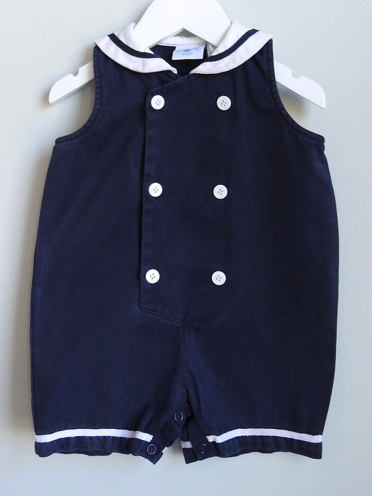 Vintage 80s/90s Hartstrings Baby Navy Sailor Romper 18M